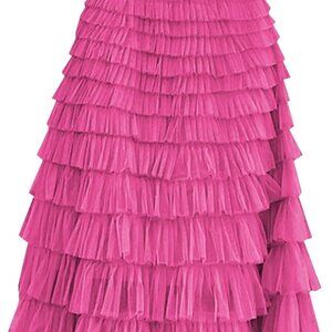 Women's Long Maxi Tulle Skirts A Line Ruffle High Waisted Tiered Layered Mesh Tu